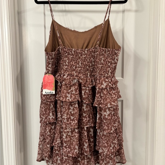 NWT Arula Brown, White, Pink Floral Print Dress XL - Picture 2 of 9